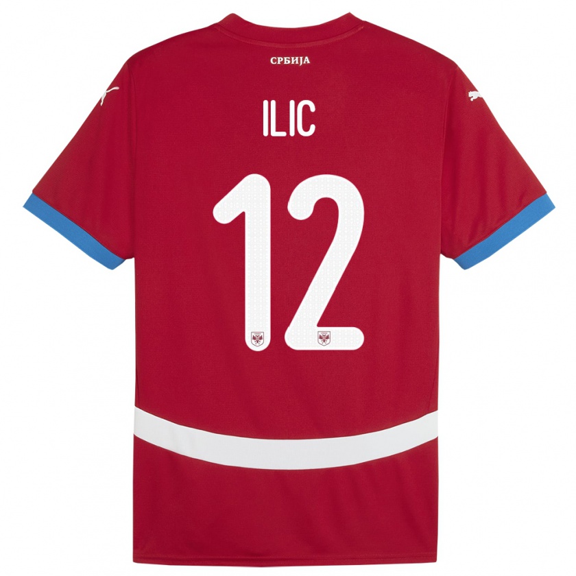 Kandiny Enfant Maillot Serbie Marko Ilic #12 Rouge Tenues Domicile 24-26 T-Shirt