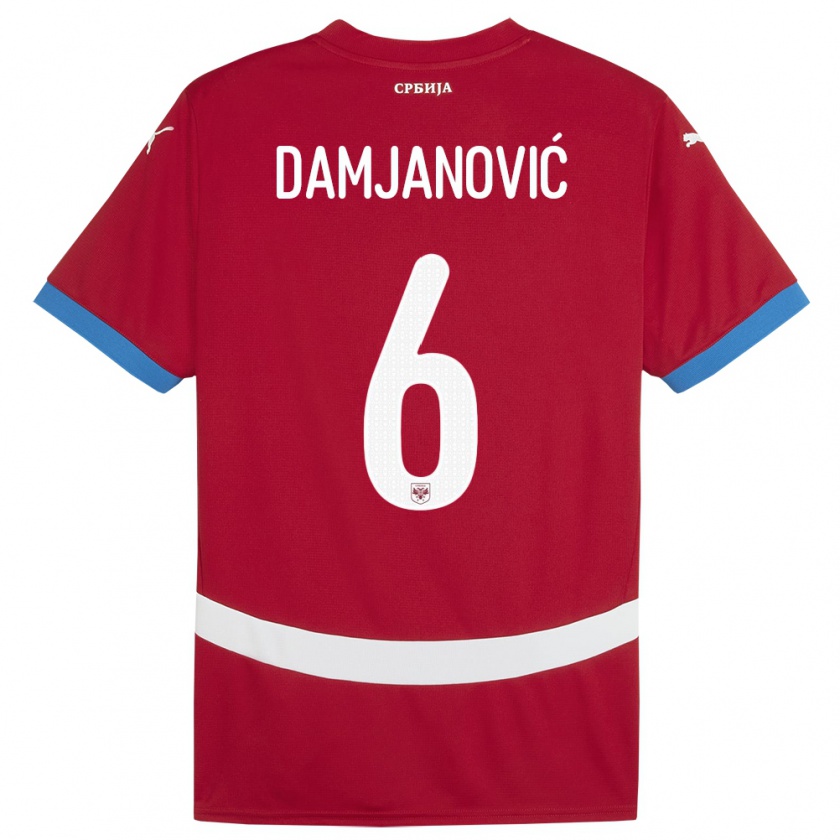 Kandiny Enfant Maillot Serbie Nevena Damjanovic #6 Rouge Tenues Domicile 24-26 T-Shirt