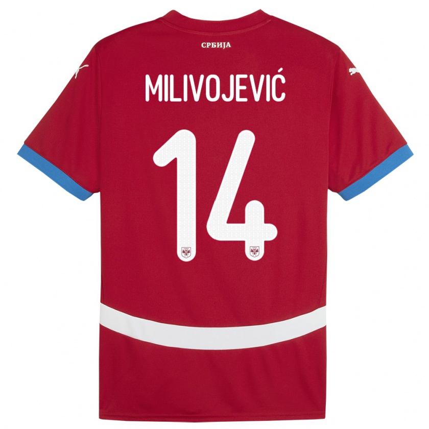 Kandiny Enfant Maillot Serbie Vesna Milivojevic #14 Rouge Tenues Domicile 24-26 T-Shirt