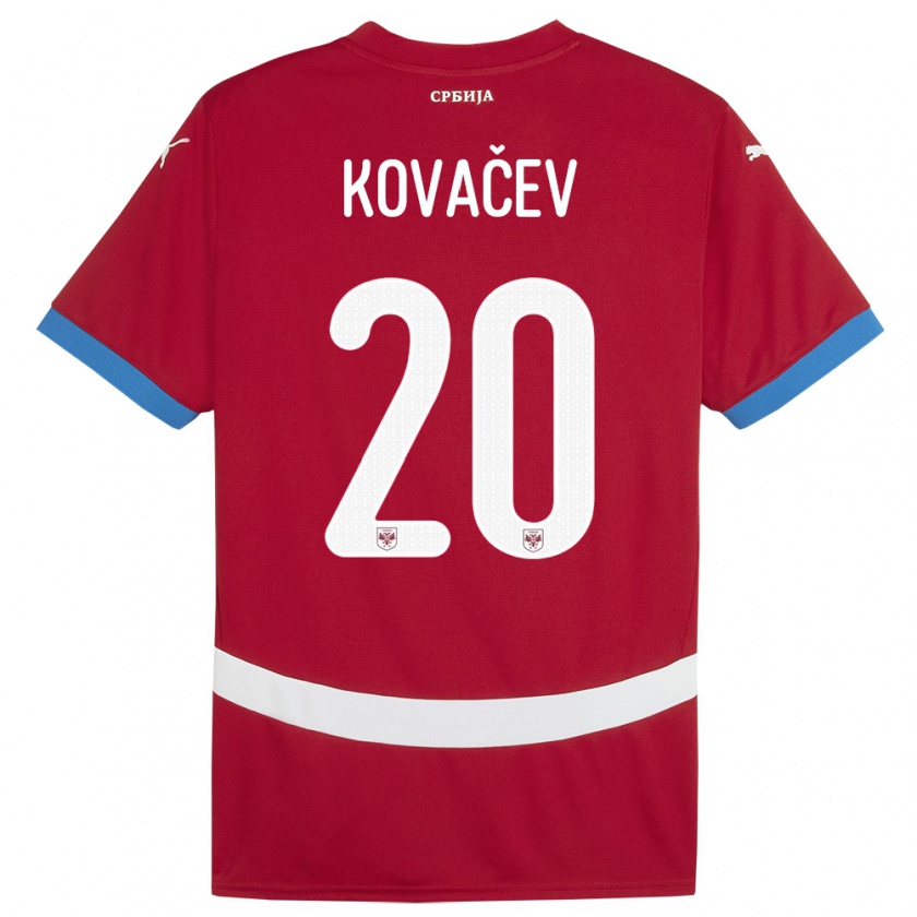 Kandiny Enfant Maillot Serbie Milan Kovacev #20 Rouge Tenues Domicile 24-26 T-Shirt