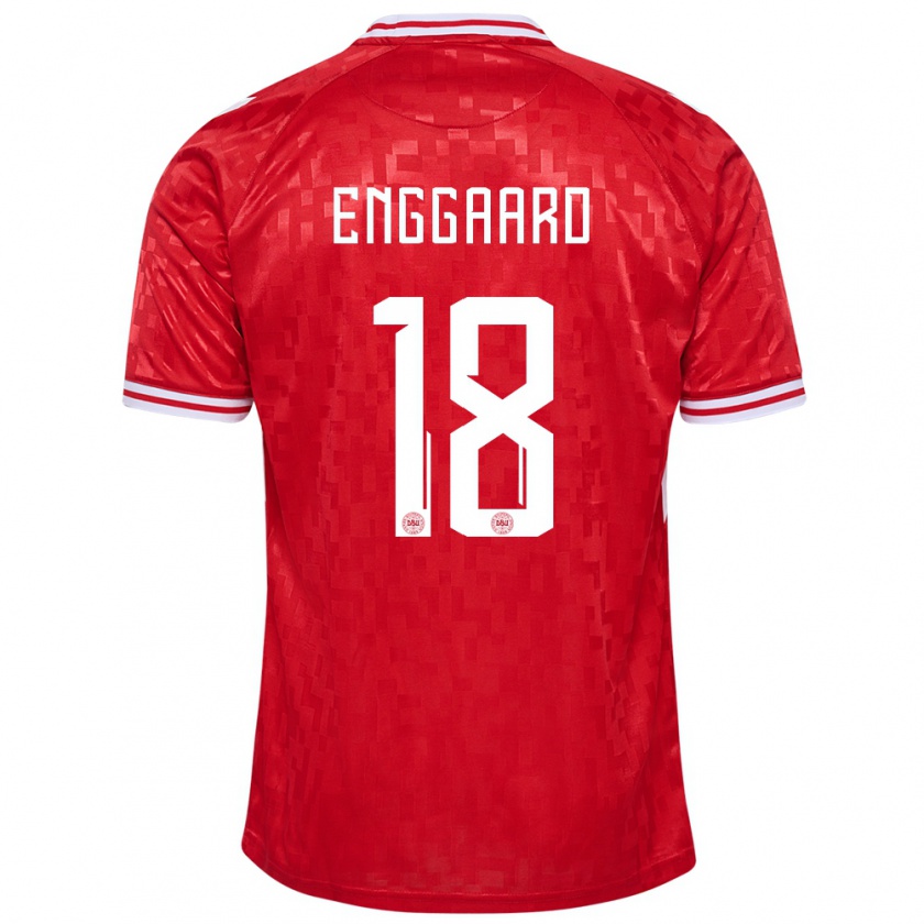 Kandiny Enfant Maillot Danemark Mads Enggaard #18 Rouge Tenues Domicile 24-26 T-Shirt