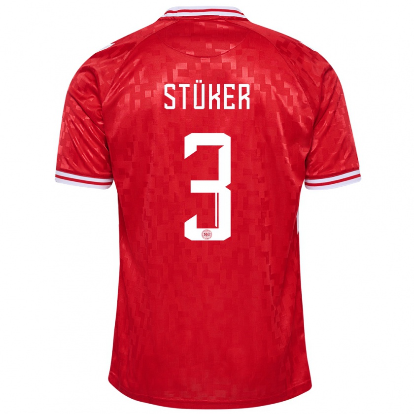 Kandiny Enfant Maillot Danemark Simon Stüker #3 Rouge Tenues Domicile 24-26 T-Shirt