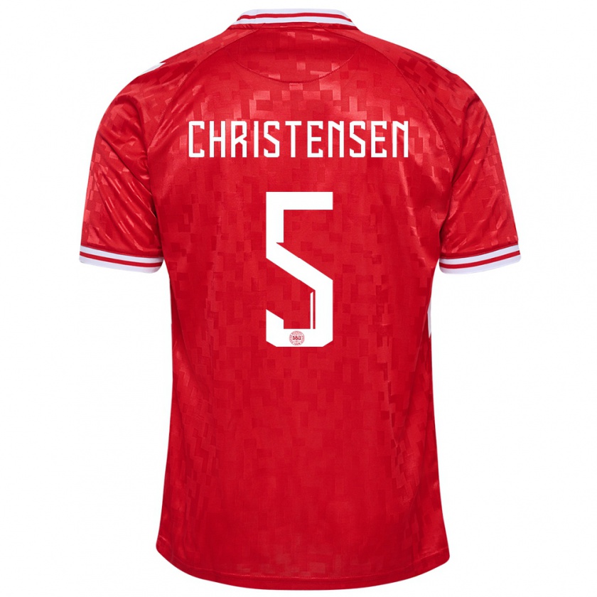 Kandiny Enfant Maillot Danemark Aske Christensen #5 Rouge Tenues Domicile 24-26 T-Shirt