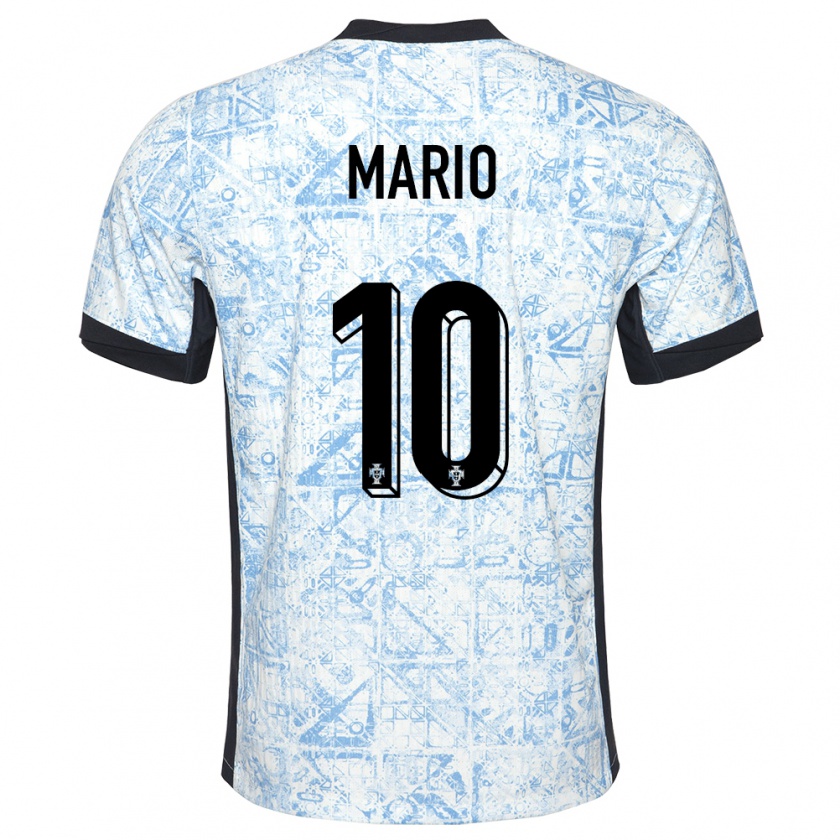 Kandiny Enfant Maillot Portugal Joao Mario #10 Bleu Crème Tenues Extérieur 24-26 T-Shirt