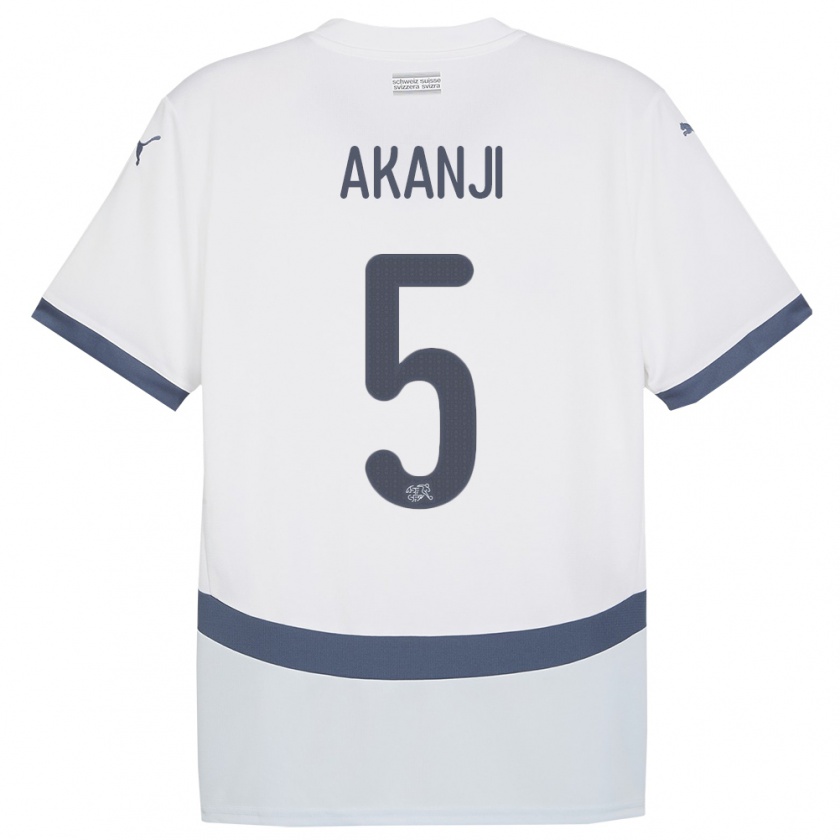 Kandiny Enfant Maillot Suisse Manuel Akanji #5 Blanc Tenues Extérieur 24-26 T-Shirt