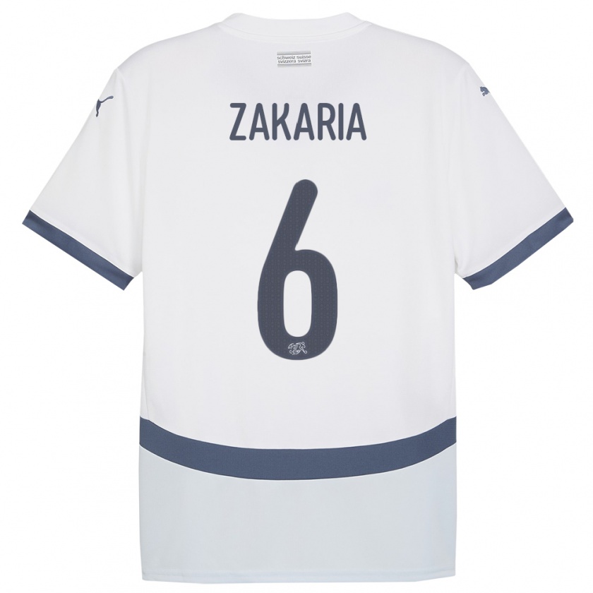 Kandiny Enfant Maillot Suisse Denis Zakaria #6 Blanc Tenues Extérieur 24-26 T-Shirt