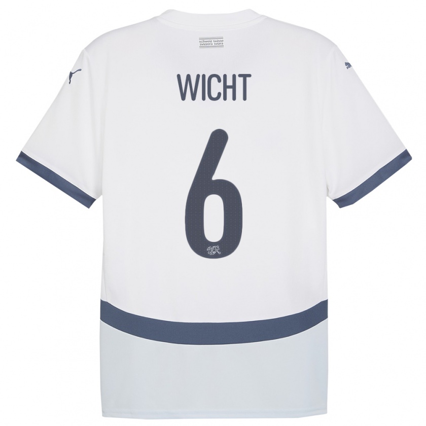 Kandiny Enfant Maillot Suisse Nathan Wicht #6 Blanc Tenues Extérieur 24-26 T-Shirt