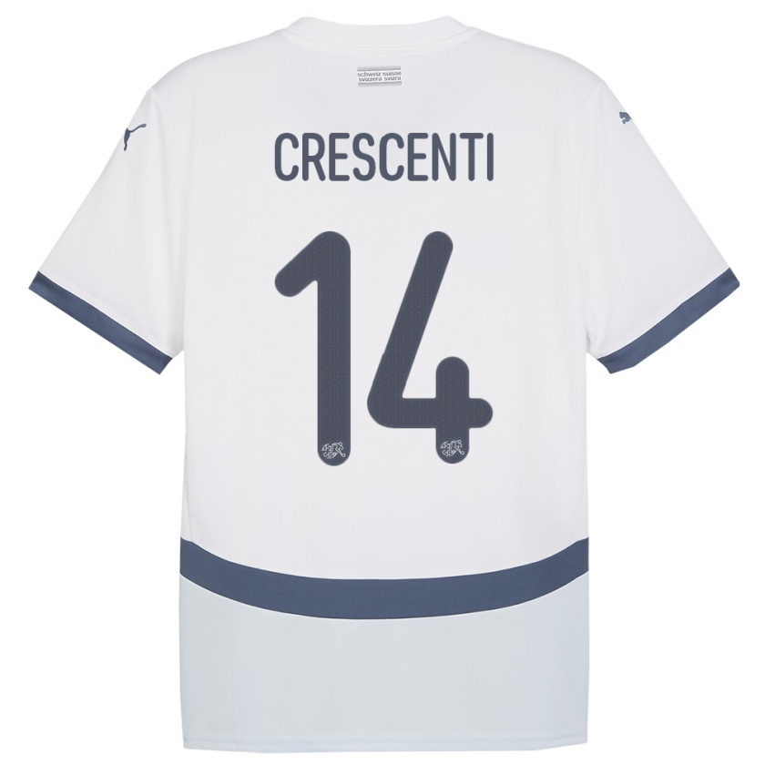 Kandiny Enfant Maillot Suisse Federico Crescenti #14 Blanc Tenues Extérieur 24-26 T-Shirt