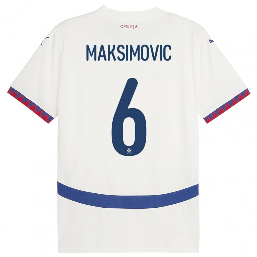 Kandiny Enfant Maillot Serbie Nemanja Maksimovic #6 Blanc Tenues Extérieur 24-26 T-Shirt