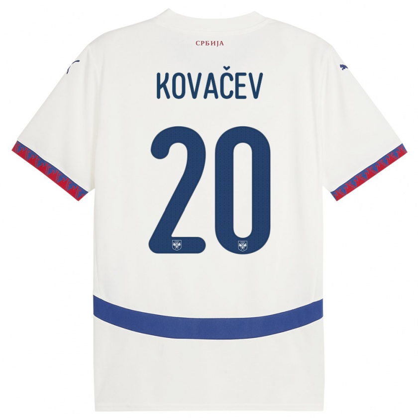 Kandiny Enfant Maillot Serbie Milan Kovacev #20 Blanc Tenues Extérieur 24-26 T-Shirt