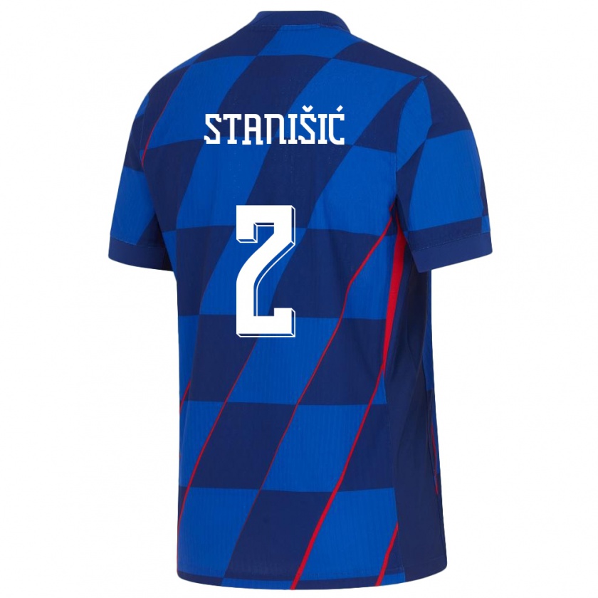 Kandiny Enfant Maillot Croatie Josip Stanisic #2 Bleu Tenues Extérieur 24-26 T-Shirt
