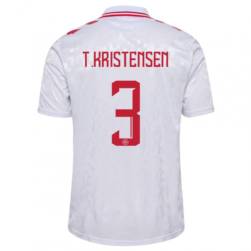 Kandiny Enfant Maillot Danemark Thomas Kristensen #3 Blanc Tenues Extérieur 24-26 T-Shirt
