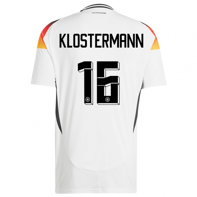 Kandiny Homme Maillot Allemagne Lukas Klostermann #16 Blanc Tenues Domicile 24-26 T-Shirt