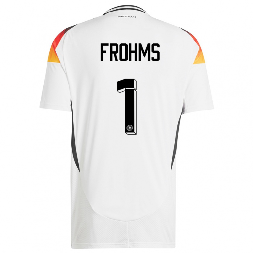 Kandiny Homme Maillot Allemagne Merle Frohms #1 Blanc Tenues Domicile 24-26 T-Shirt