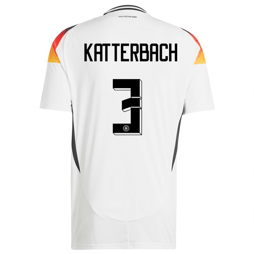 Kandiny Homme Maillot Allemagne Noah Katterbach #3 Blanc Tenues Domicile 24-26 T-Shirt