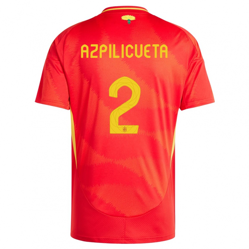Kandiny Homme Maillot Espagne Cesar Azpilicueta #2 Rouge Tenues Domicile 24-26 T-Shirt