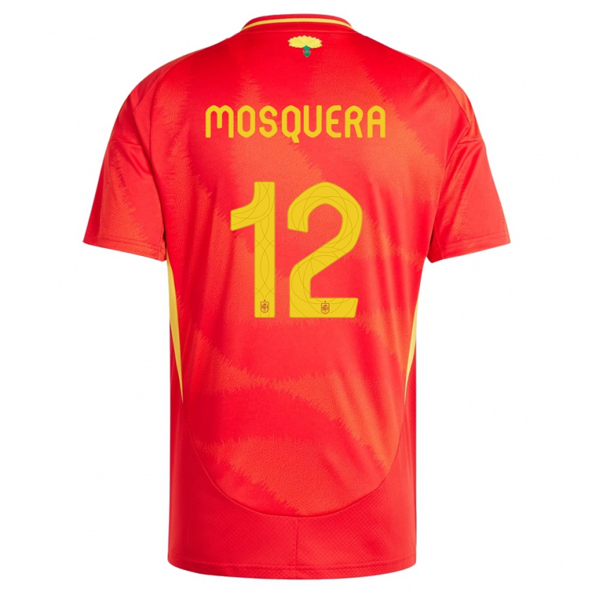 Kandiny Homme Maillot Espagne Cristian Mosquera #12 Rouge Tenues Domicile 24-26 T-Shirt