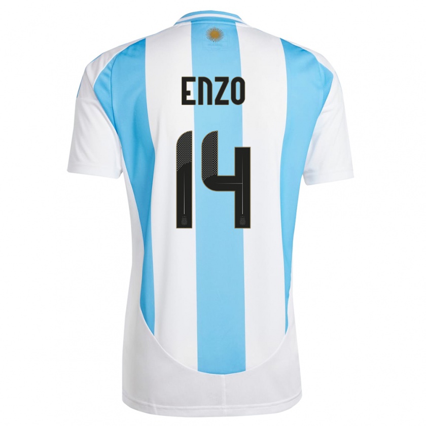 Kandiny Homme Maillot Argentine Enzo Fernandez #14 Blanc Bleu Tenues Domicile 24-26 T-Shirt