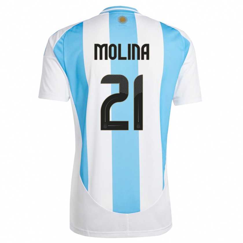 Kandiny Homme Maillot Argentine Nahuel Molina #21 Blanc Bleu Tenues Domicile 24-26 T-Shirt