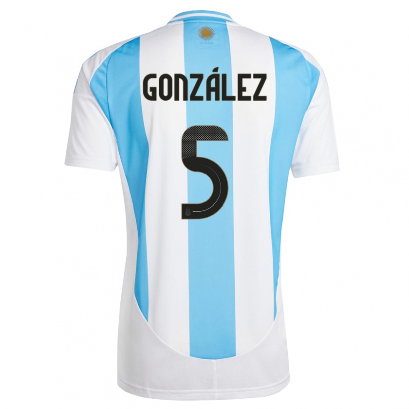 Kandiny Homme Maillot Argentine Maximiliano Gonzalez #5 Blanc Bleu Tenues Domicile 24-26 T-Shirt