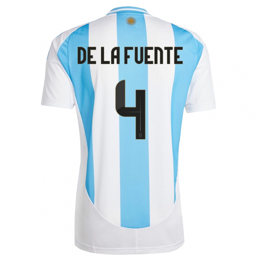 Kandiny Homme Maillot Argentine Hernan De La Fuente #4 Blanc Bleu Tenues Domicile 24-26 T-Shirt