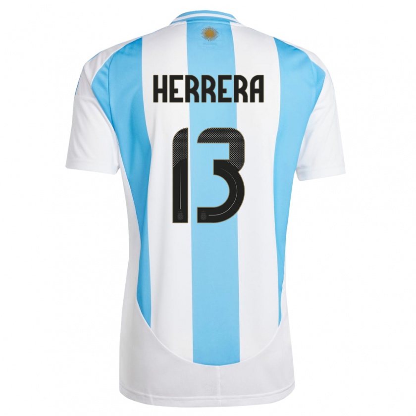 Kandiny Homme Maillot Argentine Marcelo Herrera #13 Blanc Bleu Tenues Domicile 24-26 T-Shirt