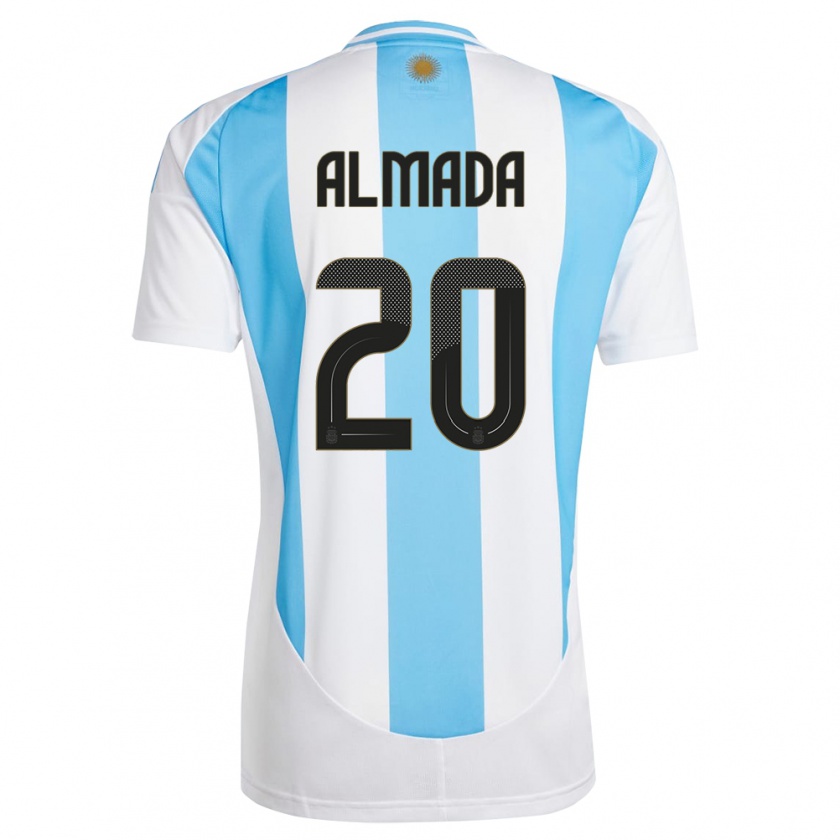 Kandiny Homme Maillot Argentine Thiago Almada #20 Blanc Bleu Tenues Domicile 24-26 T-Shirt