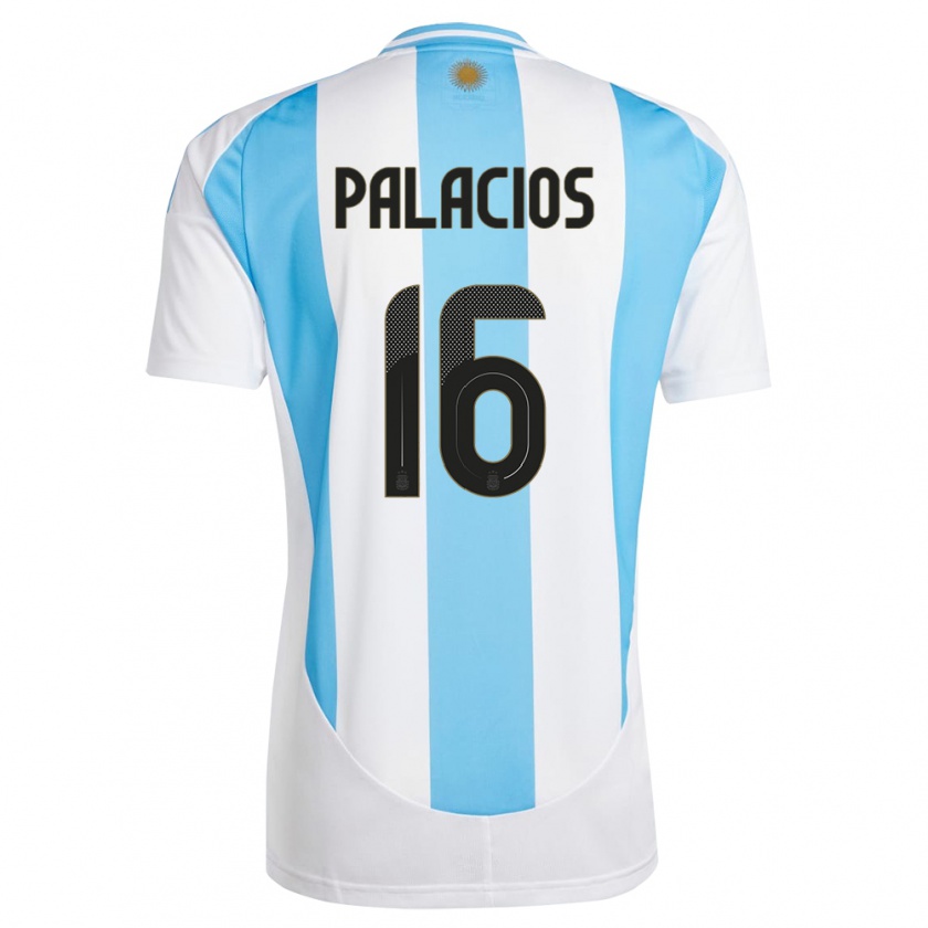 Kandiny Homme Maillot Argentine Tomas Palacios #16 Blanc Bleu Tenues Domicile 24-26 T-Shirt