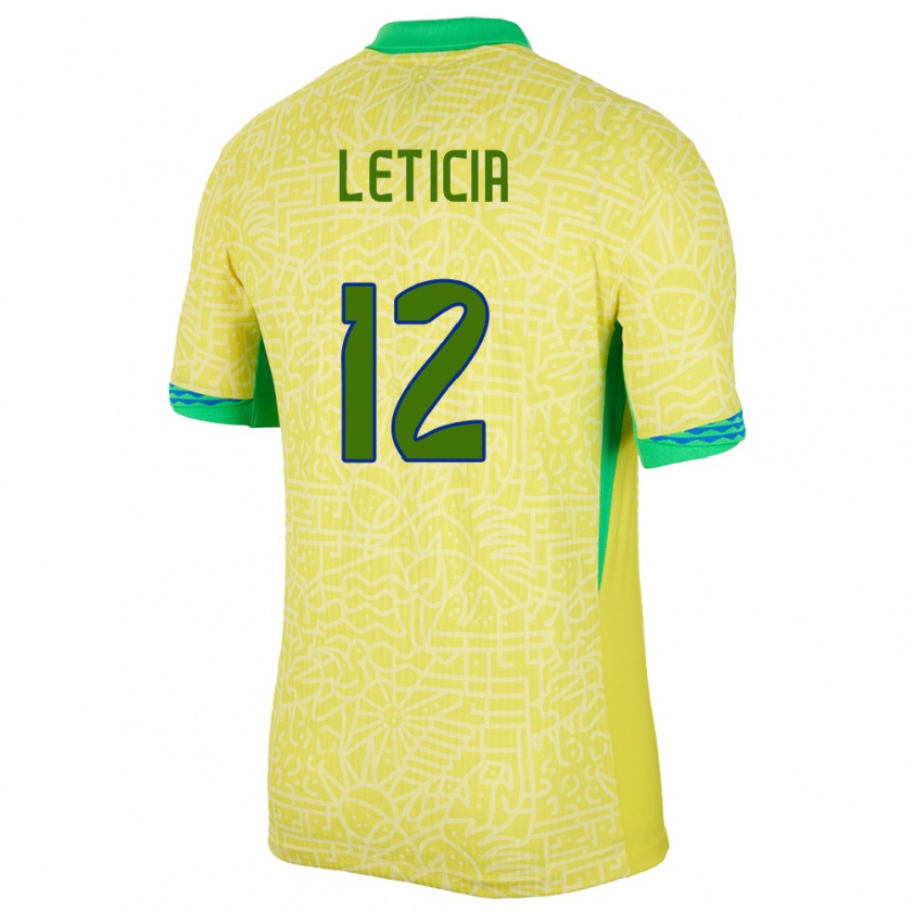 Kandiny Homme Maillot Brésil Leticia #12 Jaune Tenues Domicile 24-26 T-Shirt