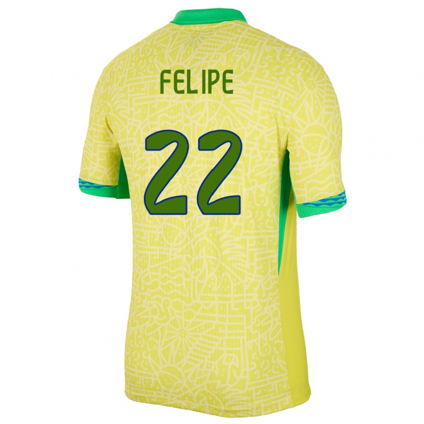 Kandiny Homme Maillot Brésil Cayo Felipe #22 Jaune Tenues Domicile 24-26 T-Shirt