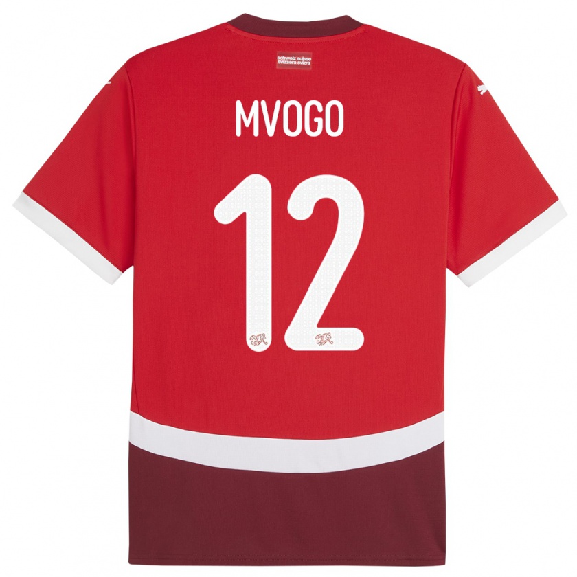 Kandiny Homme Maillot Suisse Yvon Mvogo #12 Rouge Tenues Domicile 24-26 T-Shirt