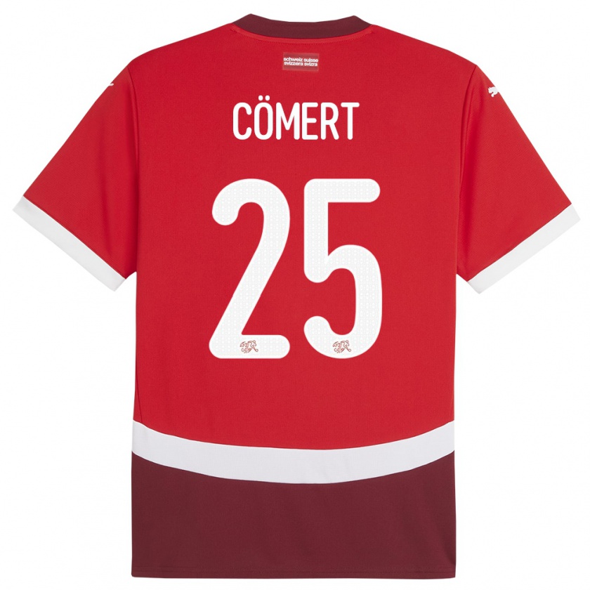 Kandiny Homme Maillot Suisse Eray Comert #25 Rouge Tenues Domicile 24-26 T-Shirt
