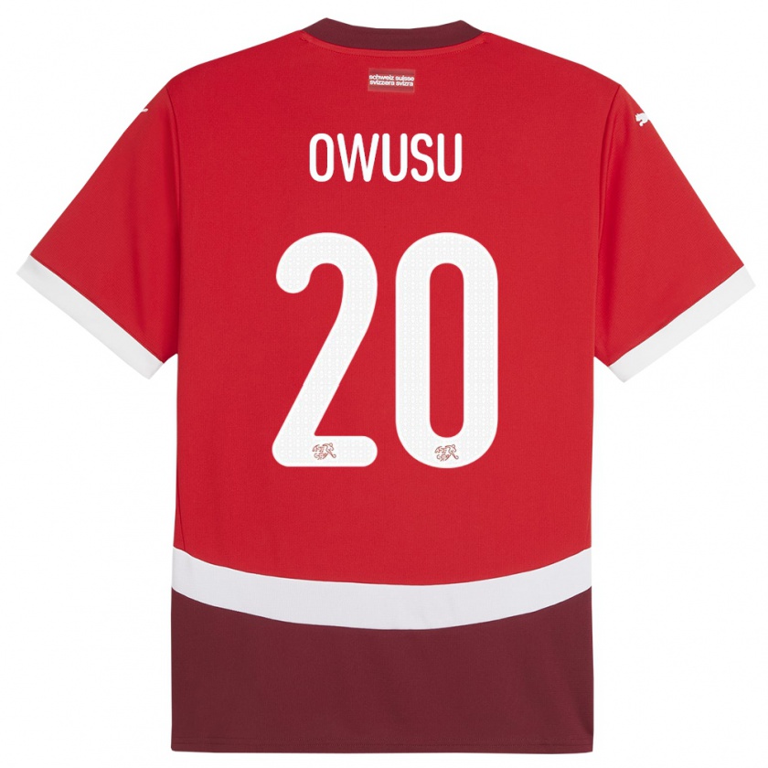 Kandiny Homme Maillot Suisse Tyron Owusu #20 Rouge Tenues Domicile 24-26 T-Shirt