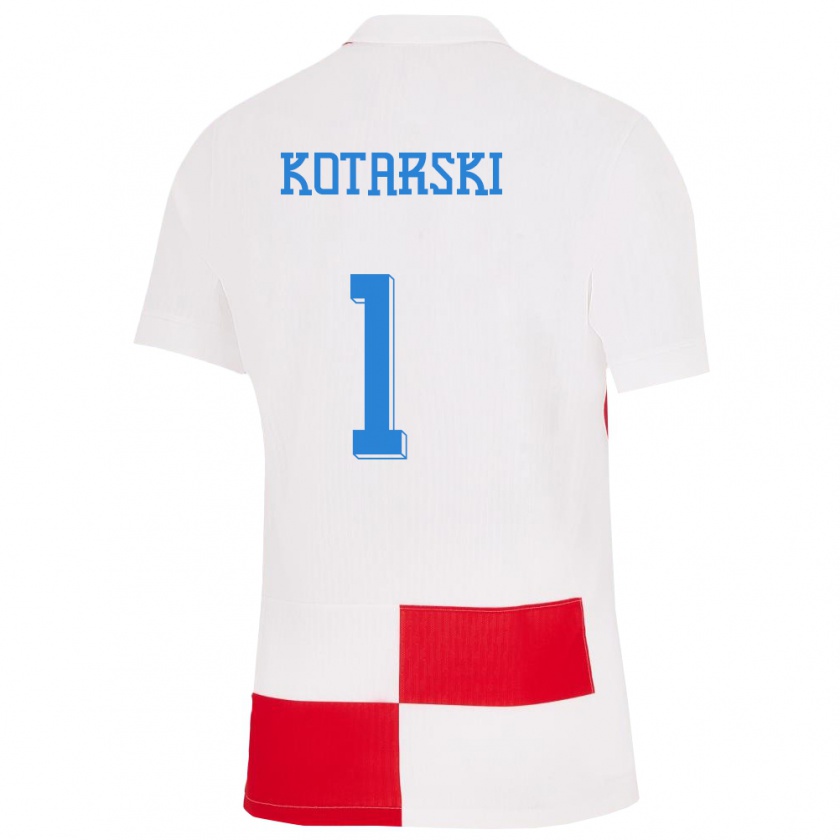 Kandiny Homme Maillot Croatie Dominik Kotarski #1 Blanc Rouge Tenues Domicile 24-26 T-Shirt