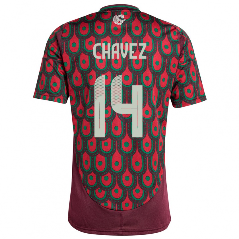Kandiny Homme Maillot Mexique Luis Chavez #14 Bordeaux Tenues Domicile 24-26 T-Shirt