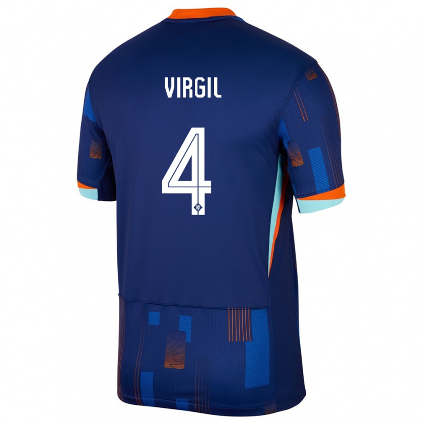 Kandiny Homme Maillot Pays-Bas Virgil Van Dijk #4 Bleu Tenues Extérieur 24-26 T-Shirt
