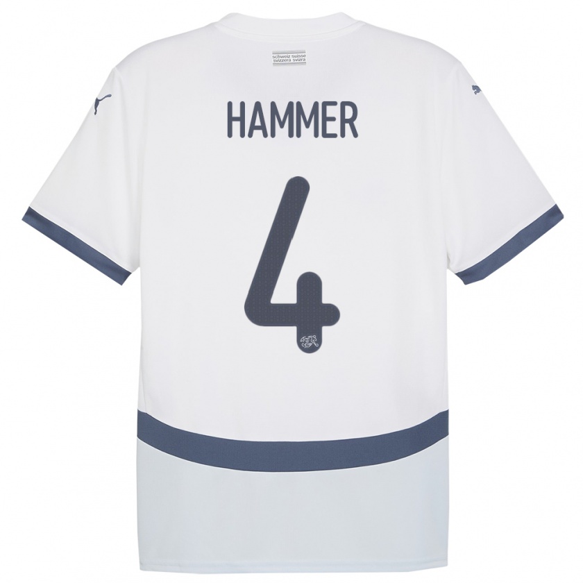 Kandiny Homme Maillot Suisse Pascal Hammer #4 Blanc Tenues Extérieur 24-26 T-Shirt