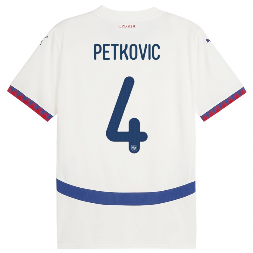 Kandiny Homme Maillot Serbie Nikola Petkovic #4 Blanc Tenues Extérieur 24-26 T-Shirt