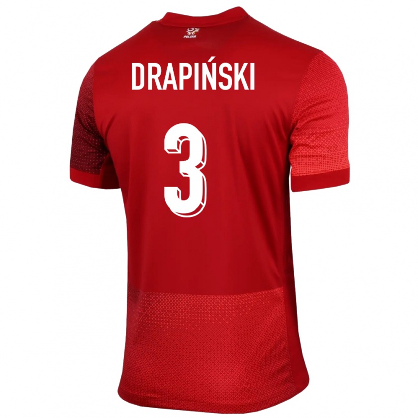 Kandiny Homme Maillot Pologne Igor Drapinski #3 Rouge Tenues Extérieur 24-26 T-Shirt