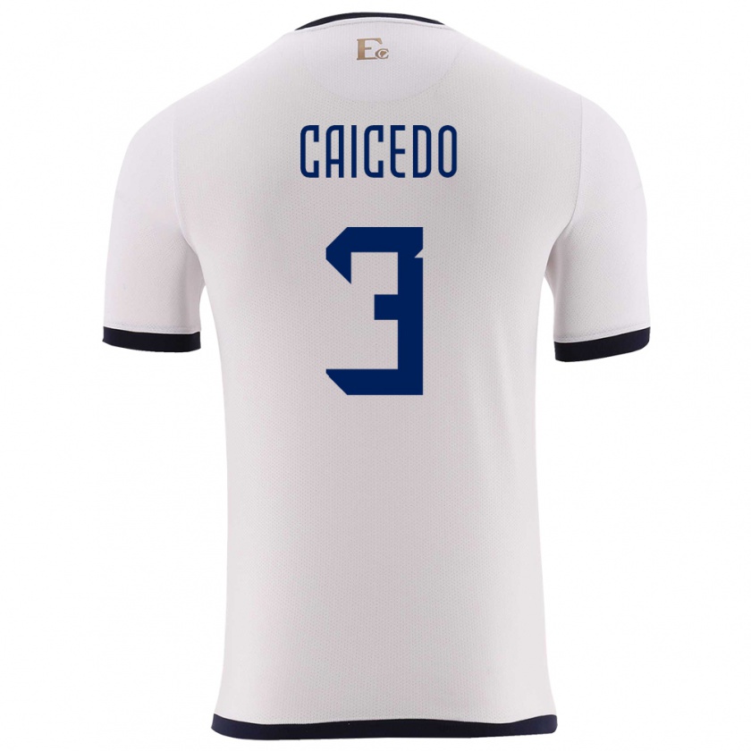 Kandiny Homme Maillot Équateur Jessy Caicedo #3 Blanc Tenues Extérieur 24-26 T-Shirt