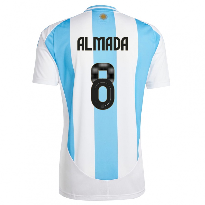 Kandiny Femme Maillot Argentine Thiago Almada #8 Blanc Bleu Tenues Domicile 24-26 T-Shirt