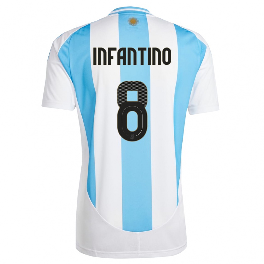 Kandiny Femme Maillot Argentine Gino Infantino #8 Blanc Bleu Tenues Domicile 24-26 T-Shirt