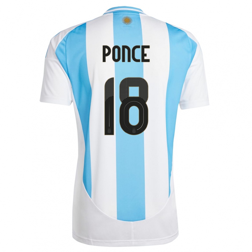 Kandiny Femme Maillot Argentine Ezequiel Ponce #18 Blanc Bleu Tenues Domicile 24-26 T-Shirt