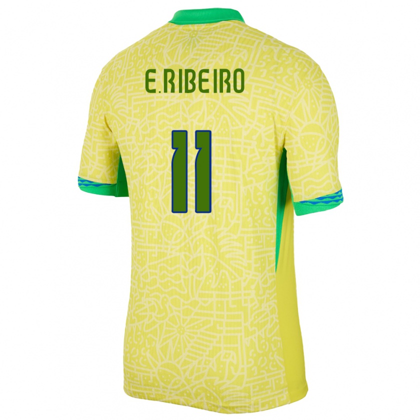Kandiny Femme Maillot Brésil Everton Ribeiro #11 Jaune Tenues Domicile 24-26 T-Shirt