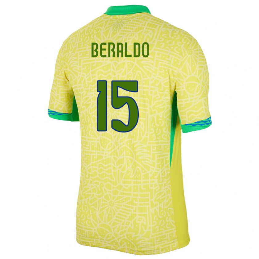 Kandiny Femme Maillot Brésil Lucas Beraldo #15 Jaune Tenues Domicile 24-26 T-Shirt