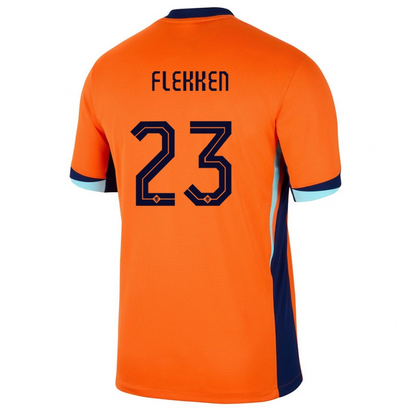 Kandiny Femme Maillot Pays-Bas Mark Flekken #23 Orange Tenues Domicile 24-26 T-Shirt