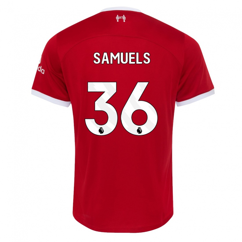 Kandiny Enfant Maillot Kerron Samuels #36 Rouge Tenues Domicile 2023/24 T-Shirt