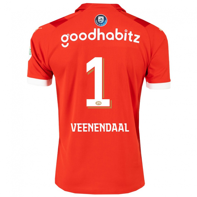 Kandiny Enfant Maillot Sari Van Veenendaal #1 Rouge Tenues Domicile 2023/24 T-Shirt
