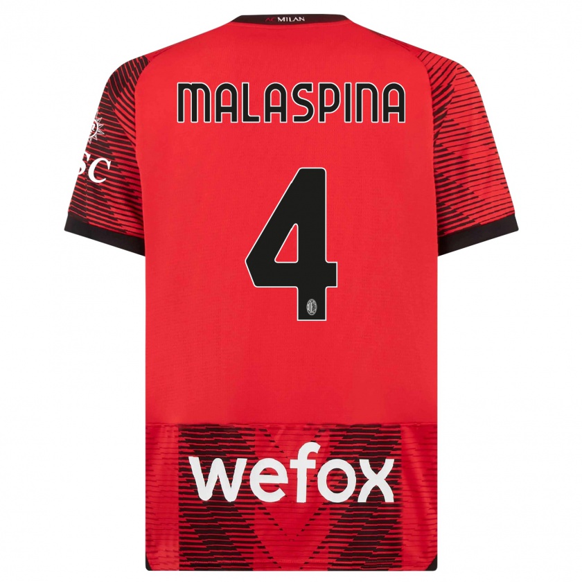 Kandiny Enfant Maillot Mattia Malaspina #4 Rouge Noir Tenues Domicile 2023/24 T-Shirt