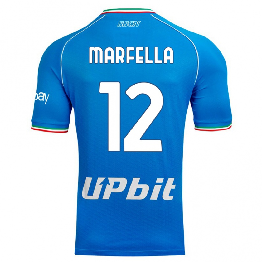 Kandiny Enfant Maillot Davide Marfella #12 Bleu Ciel Tenues Domicile 2023/24 T-Shirt